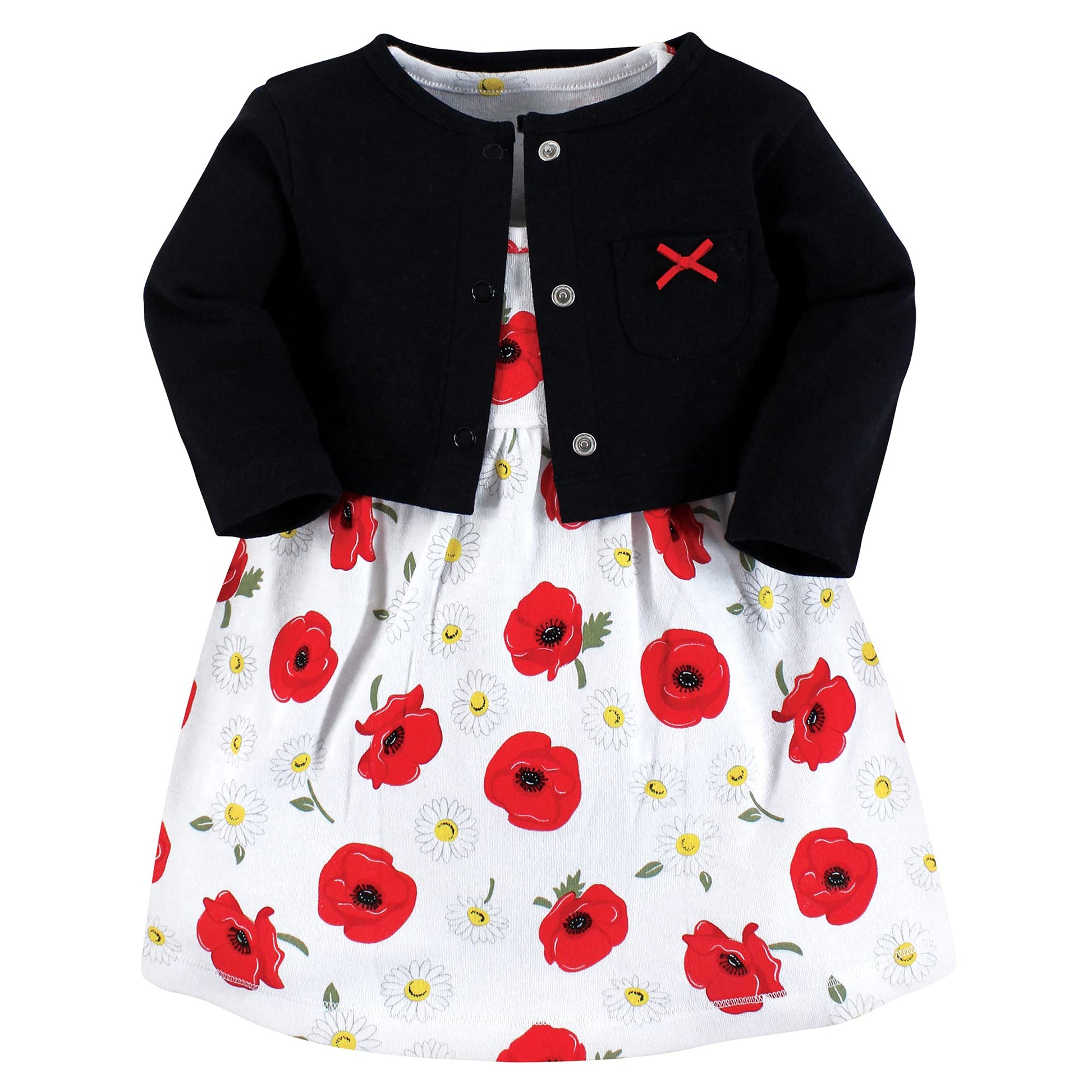 Hudson Baby Baby Girls' Cotton Dress And Cardigan Set, Poppy Daisy, 18-24 Months