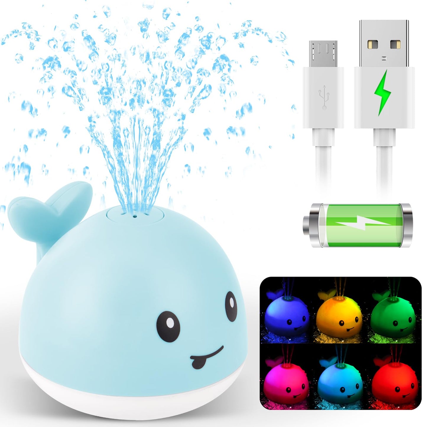 2023 Upgraded Baby Bath Toys Gifts, 1500mAh Rechargeable Bath Toy with Double Layer Waterproof, Light Up Whale Spray Water Batht