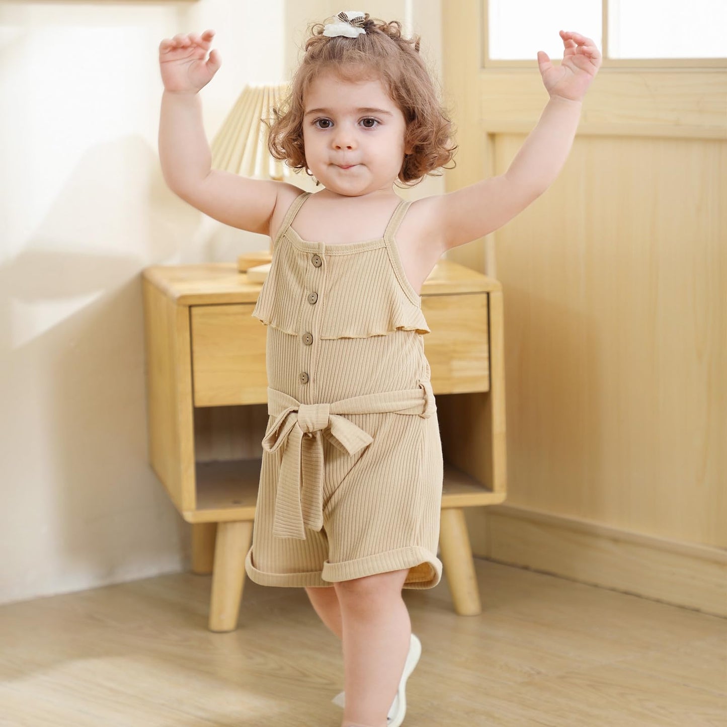 Baby Girl Clothes 18-24 Months Toddler Strap Sleeveless One Piece Halter Romper Casual Summer Jumpsuit, Apricot Suspender Dress