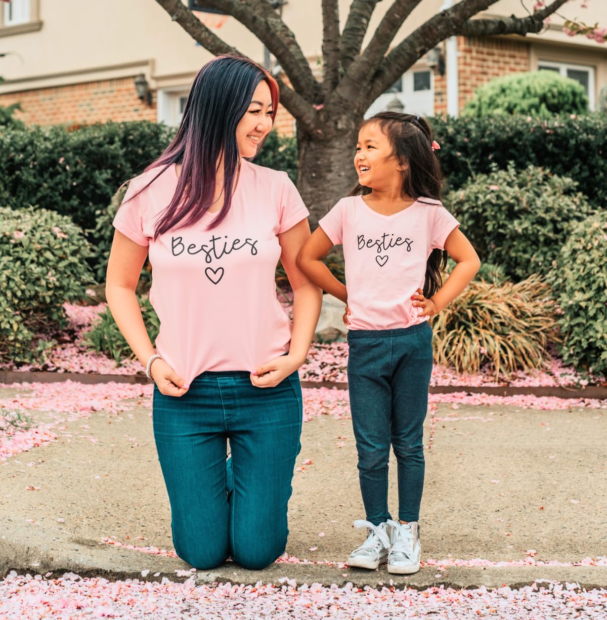 Besties Matching Mommy And Me Outfits Mom Daughter Shirts Mothers Day Outfits Mama Mini Clothing (2T, Pink)