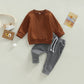 Toddler Baby Boy Clothes Set Solid Color Long Sleeve Crewneck Sweatshirt Top Casual Pants Set 2Pcs Fall Winter Outfits (Dark Ora