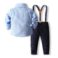 Kimocat Baby Boy Clothes Gentleman Clothing Suit For Newborn Baby Bow Tie Shirt + Suspender Trousers (Blue 1, 2-3T)