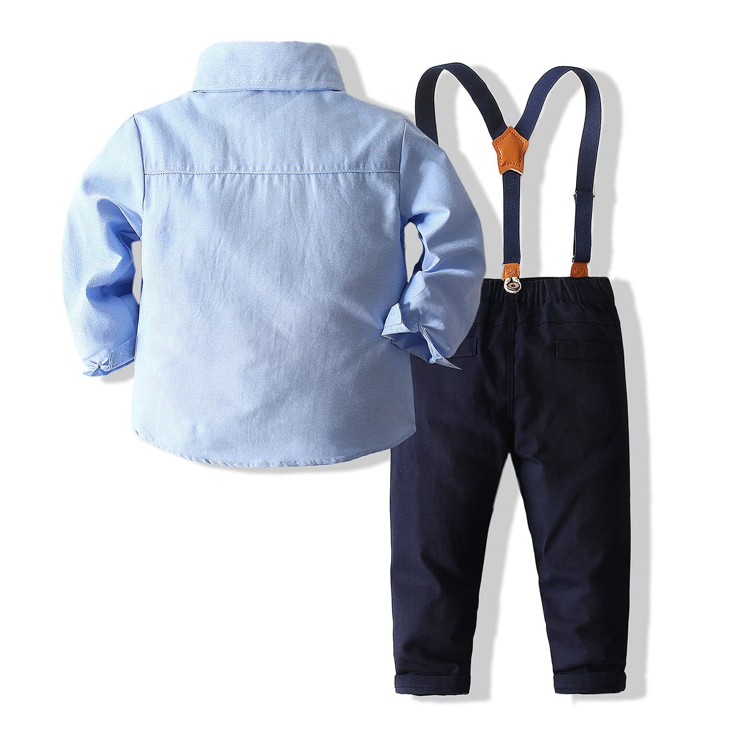 Kimocat Baby Boy Clothes Gentleman Clothing Suit For Newborn Baby Bow Tie Shirt + Suspender Trousers (Blue 1, 2-3T)