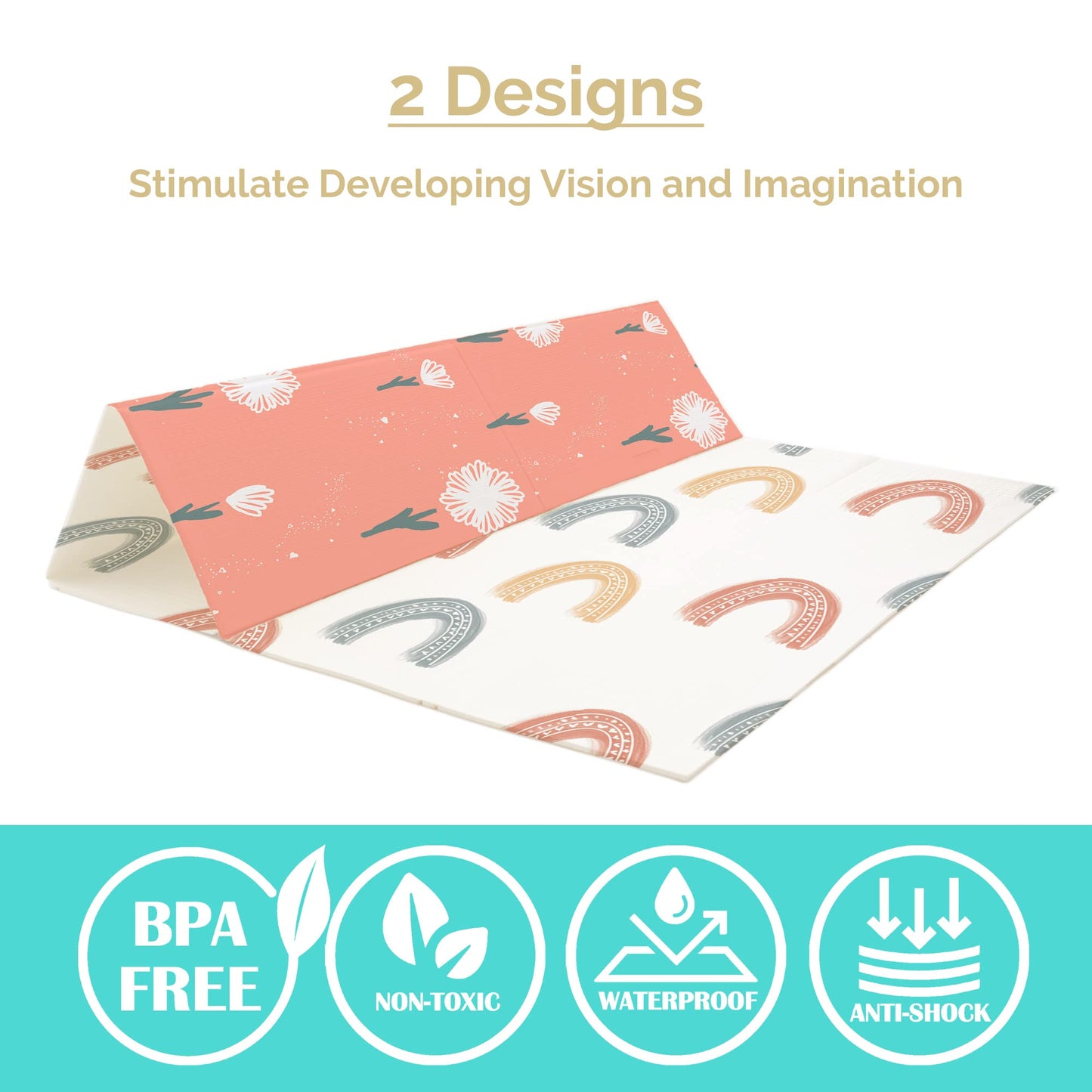 Jumpoff Jo Baby Play Mat - Large Folding Foam Play Mat For Infants, Babies, Toddlers, Waterproof, Double-Sided (70' X 59') - F