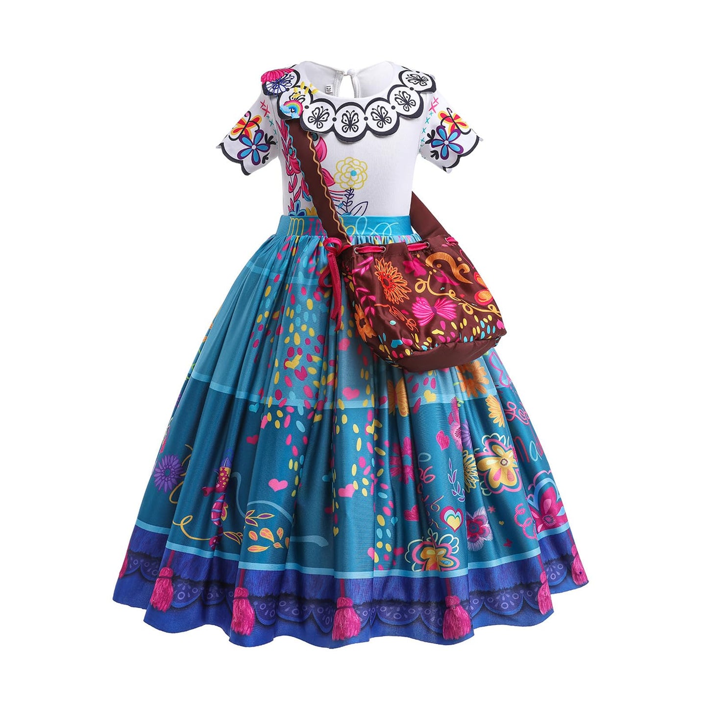 Atimigo Mirabel Dress For Girls, Mirabel Costume Halloween Cosplay Outfit Birthday Gift For Girls Kids With Wig Glasses Bag Size