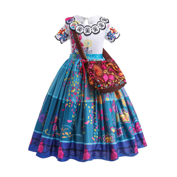 Atimigo Mirabel Dress For Girls, Mirabel Costume Halloween Cosplay Outfit Birthday Gift For Girls Kids With Wig Glasses Bag Size