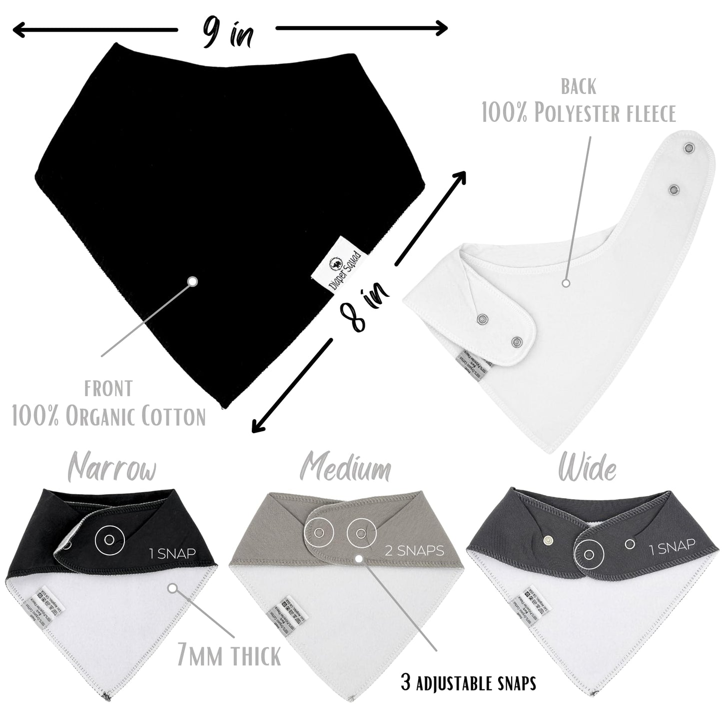 Diapersquad'S 5-Pack Baby Bibs For Drooling And Teething, Bibs For Boys, Baby Girl - Solid Cotton Baby Drool Bibs (Basics)