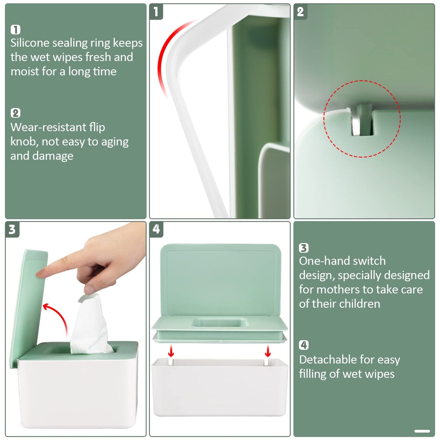 Whiidoom Diaper Wipes Dispenser Wipes Holder, Wipes Tissue Case Keeps Wipes Fresh Tissue Wipes Container With Lid (Green)
