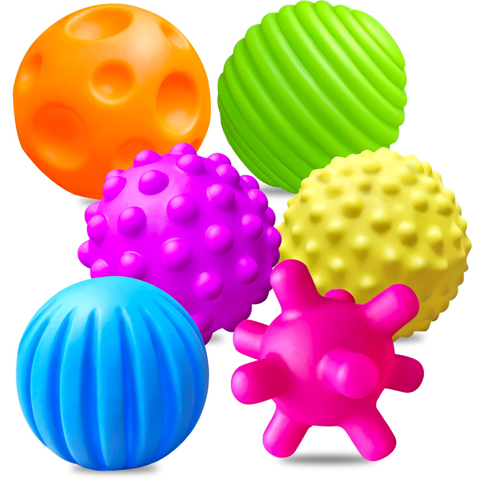 Ynanimery 6 Pack Sensory Balls for Toddlers 1-3, Sensory Baby Toys 6-12 Months, Infant Squeeze Sensory Toys Soft Multi Ball Set 