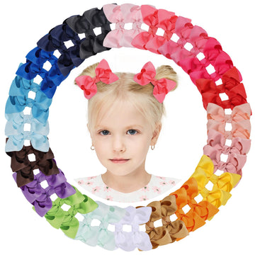 Choicbaby 40 Pieces Hair Bows For Girls 4 Inch Grosgrain Ribbon Toddler Hair Accessories With Fully Lined Clips For Toddlers Bab