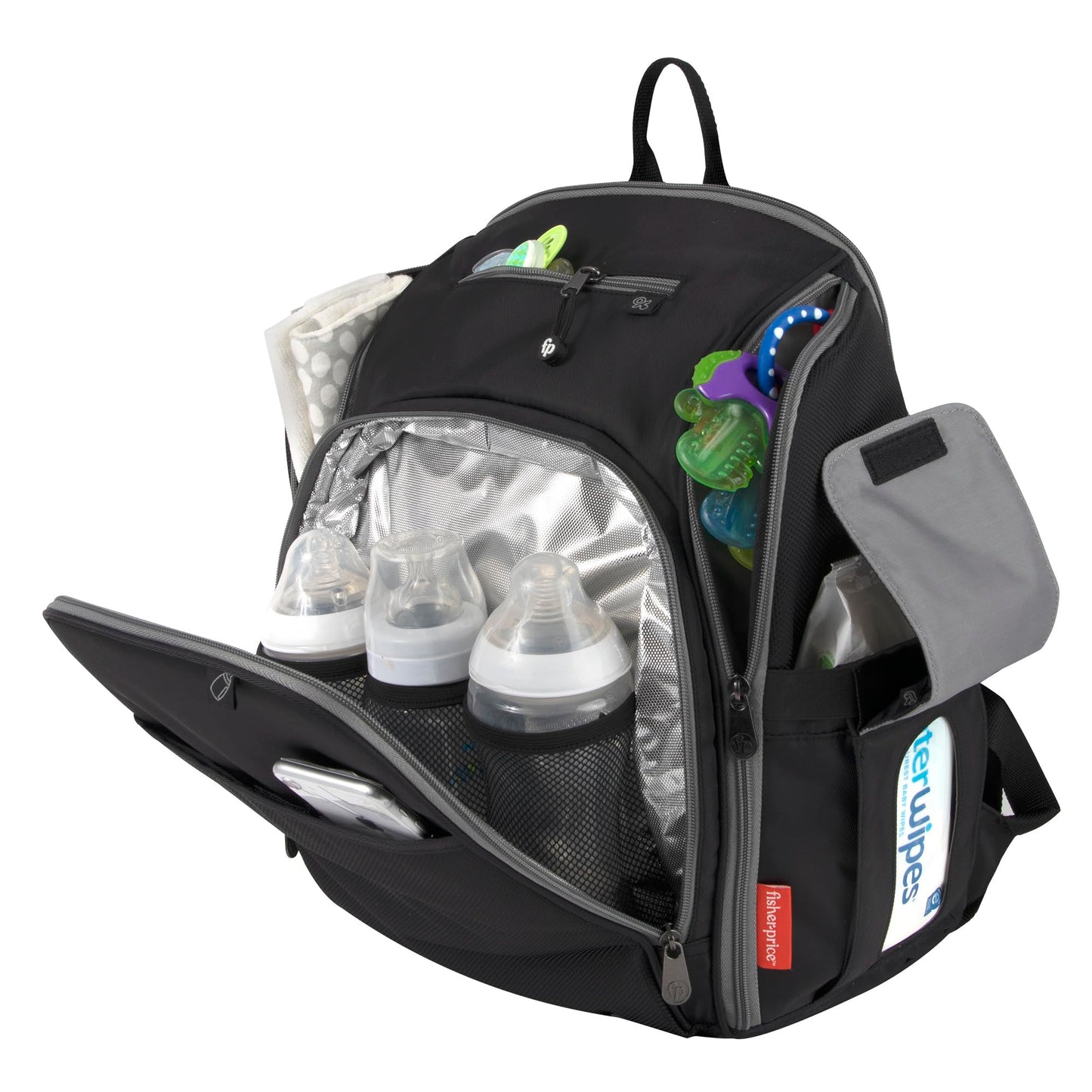 Fisher-Price Fastfinder 3 Piece Set Diaper Bag Backpack For Moms & Dads With Changing Pad And Wipes Pocket