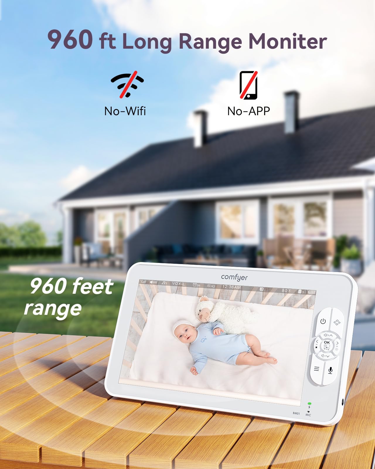 Comfyer Baby Monitor With Camera And Audio, 7' 720P Hd Video Baby Monitor No Wifi, 4000Mah Battery, Vox Mode, Auto Night Vision