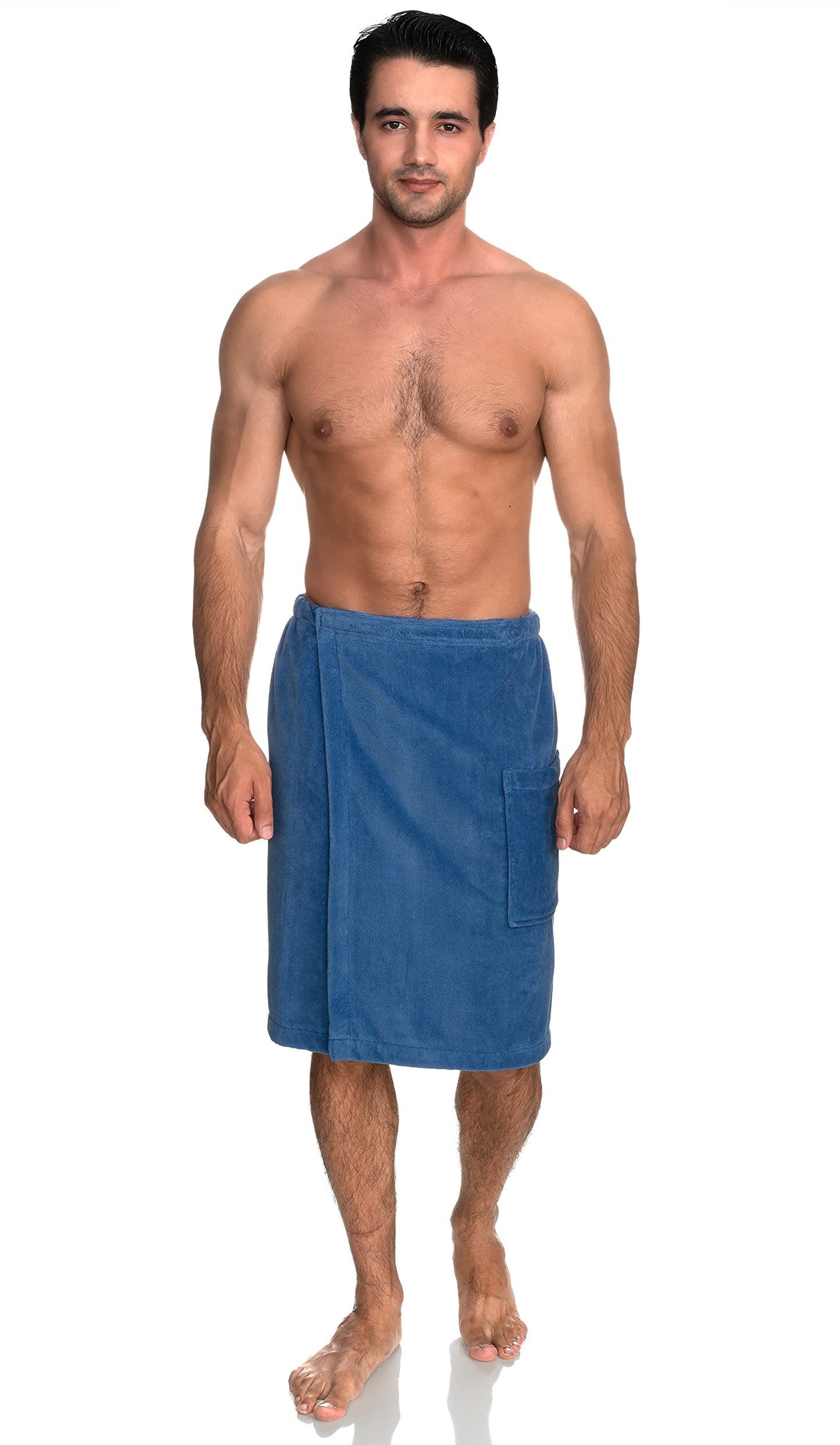 Towelselections Mens Shower Wrap Adjustable Cotton Terry Velour Wrap Gym Body Cover Up Small/Medium Dutch Blue
