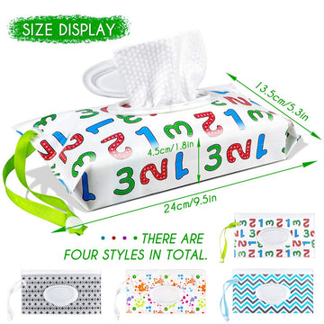 Doerdo 4 Pieces Portable Wet Wipe Pouch Bags Set, Baby Wipe Holder Reusable Travel Wet Wipe Dispenser Keeps Baby Wipe Fresh And