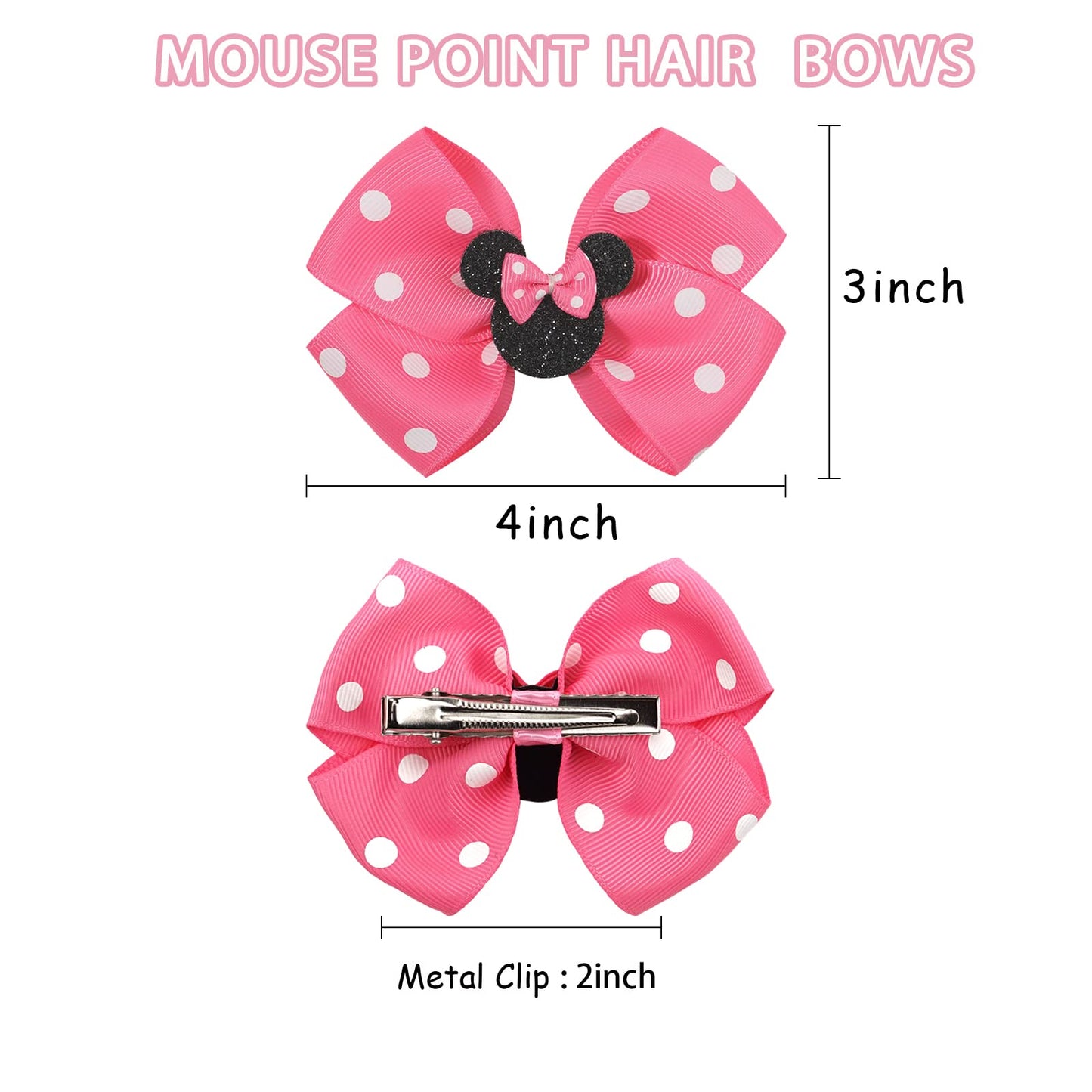 Qearl 8 Pcs Mouse Ears Bow Clips For Girls, Polka Dot Red Bows Theme Park Costume Party Decoration For Toddlers Girls In Pairs