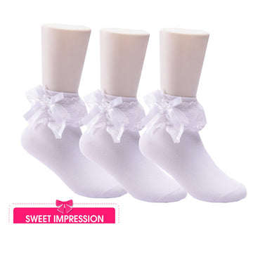 Baiyixin 3 Pack Little Girls Cotton Lace Ruffle Princess Style Dress Socks(2T-12T) White
