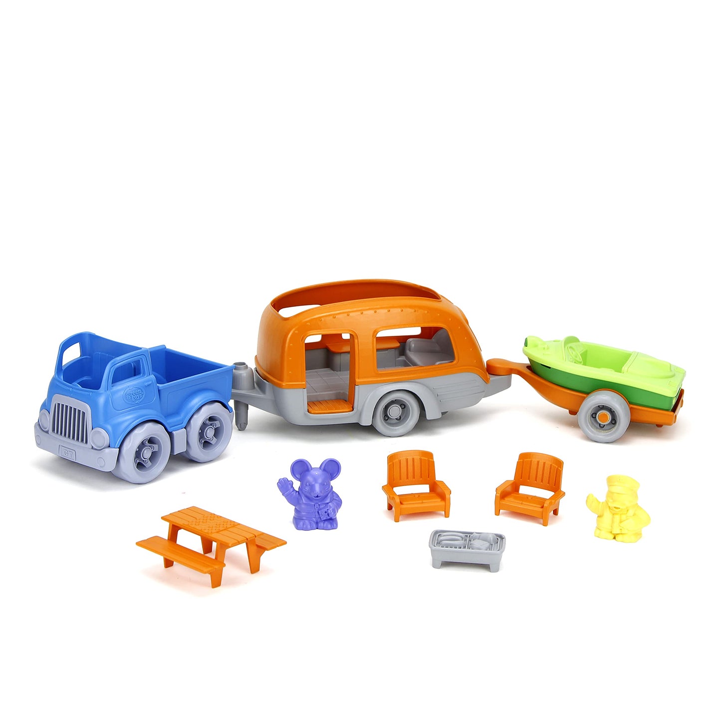 Green Toys RV Camper Set, Blue/Orange - 10 Piece Pretend Play, Motor Skills, Kids Toy Vehicle Playset. No BPA, phthalates, PVC. 