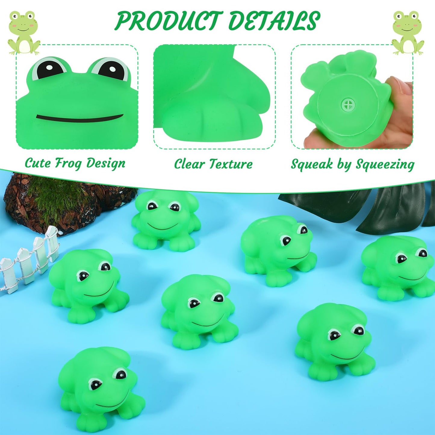 libfrnt 50 Pcs Rubber Frogs Squeak and Floating Green Frog Bath Toys Swimming Bathtub Shower Frog Toys Miniature Frogs for Boys