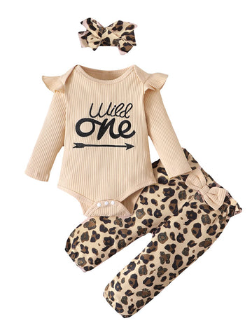 Shalofer Baby Girl 1St Birthday Outfit Wild One Birthday Bodysuit Leopard Clothes Set(Leopard-Long,6-12 Months)