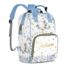Perarts Custom Blue Elephant Diaper Bag Girls Baby Backpack Personalized Mommy Nursing Bag with Name Customized Casual Backpack 