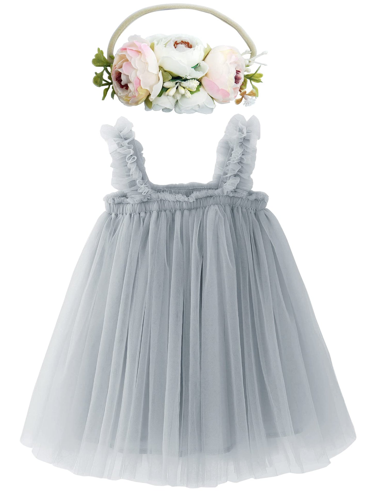 Bgfks Layered Tulle Tutu Dress For Toddler Girls,Baby Girl Rainbow Tutu Princess Skirt Set With Flower Headband.(Grey,2T)