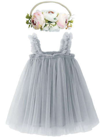Bgfks Layered Tulle Tutu Dress For Toddler Girls,Baby Girl Rainbow Tutu Princess Skirt Set With Flower Headband.(Grey,2T)
