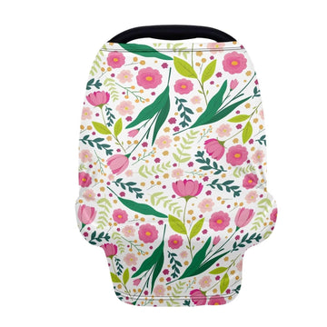 Biyejit Pink Floral Car Seat Covers for Babies, Multi-Use Cover-Silky Mom Nursing Cover Infant Breastfeeding Scarf Shopping Cart
