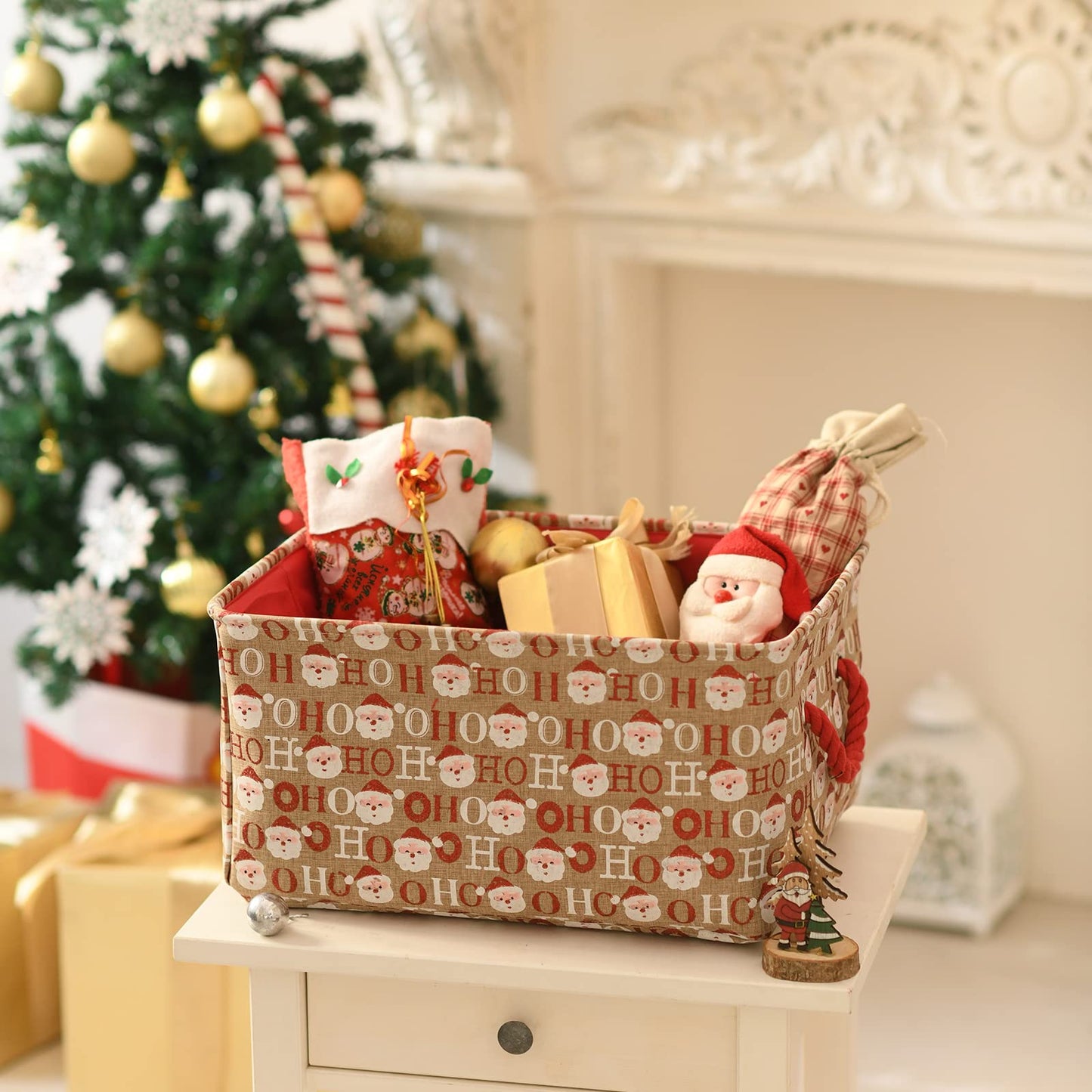 Inough Christmas Baskets For Gifts Empty, Christmas Decor Collapsible Santa Storage Bins With Handles Bright And Festive Gift St