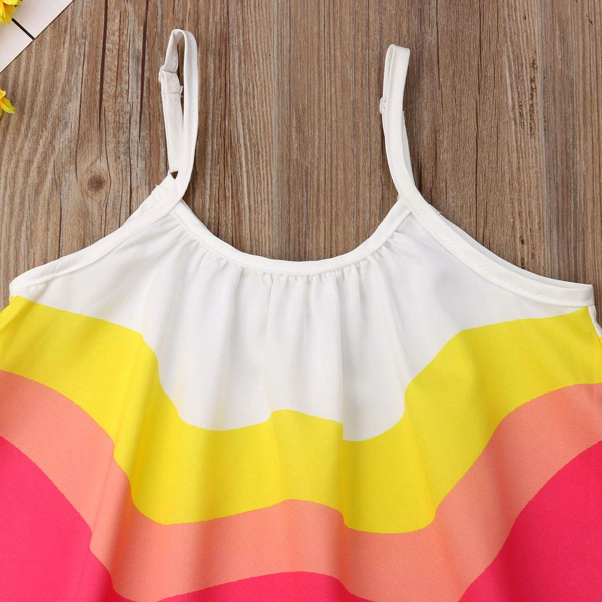 Toddler Baby Girl Summer Boho Rainbow Stripe Spaghetti Strap Beach Sun Dress (Rainbow, 5-6T)
