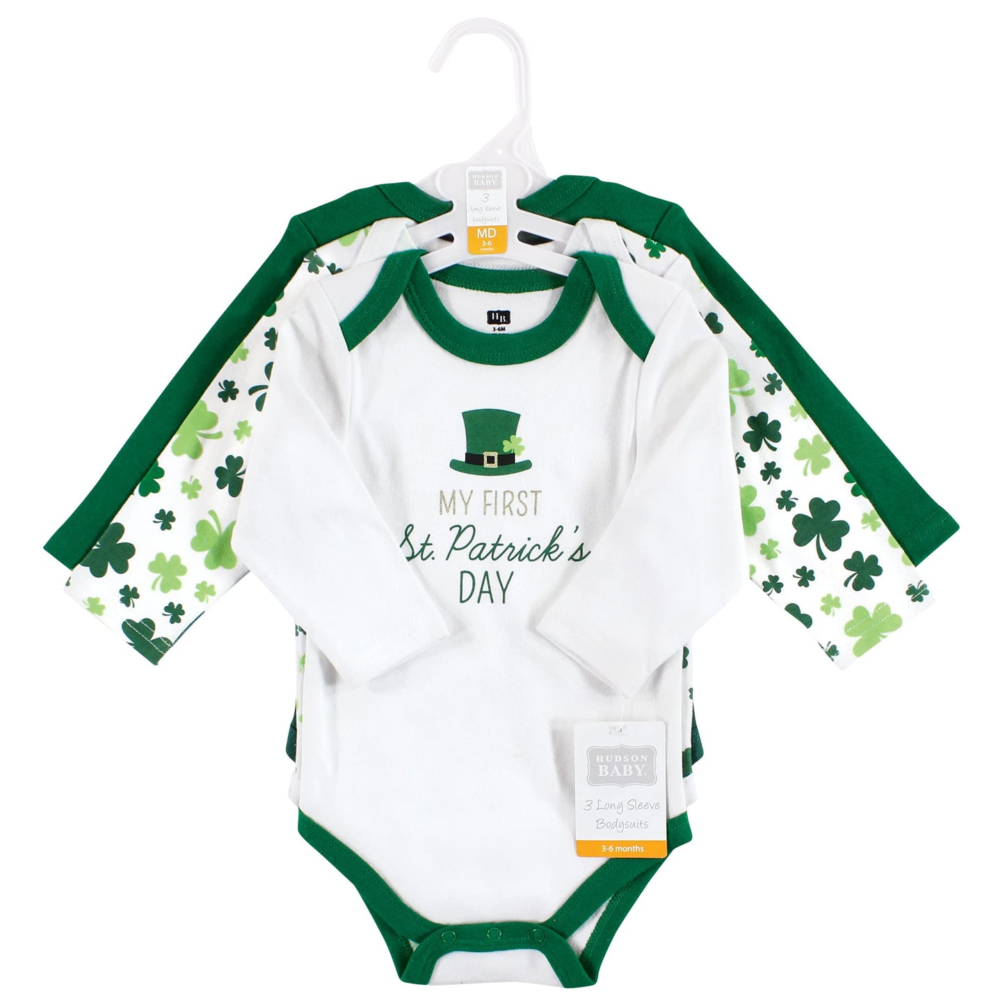 Hudson Baby Unisex Baby Cotton Long-Sleeve Bodysuits Lucky Charm, 0-3 Months
