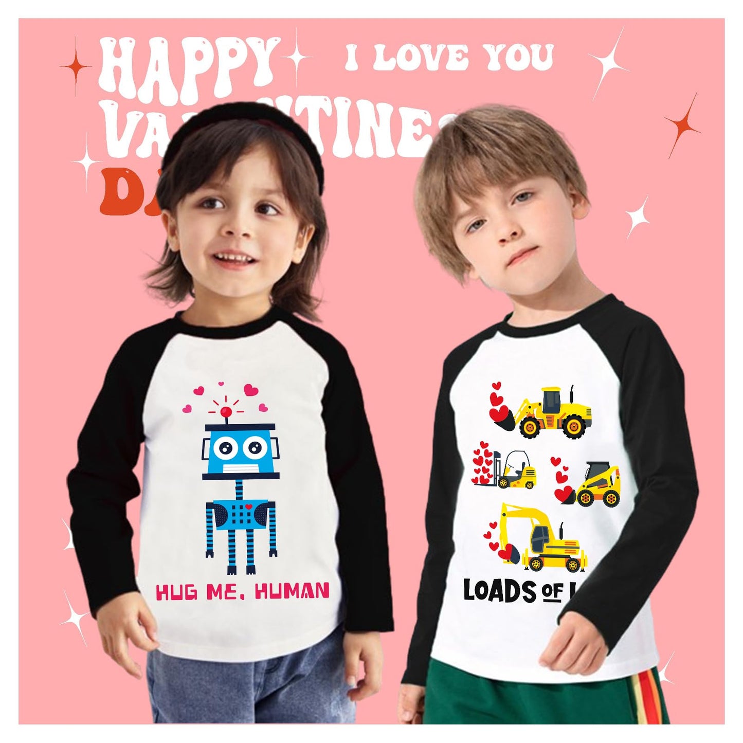 Tkria Big Boy Shirt For Valentine Day Robot Hug Me Human Toddler Pullover Love Heart Outfit Raglan Long Sleeve Top 8Years