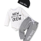 Tuemos Newborn Baby Boy Clothes Outfits New To Crew Letter Print Romper+Pants+Hat 3Pcs Outfits Set 6-9 Months