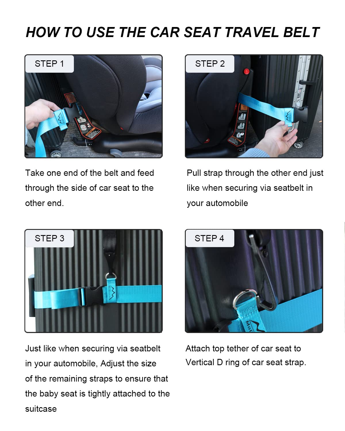 Mobearer Car Seat Travel Belt Adjustable Car Seat Travel Strap To Convert Kid Car Seat And Carry-On Luggage Into An Airport Car