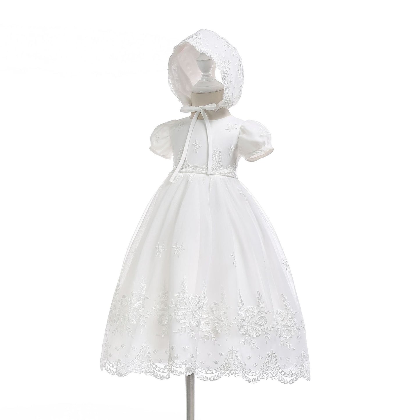 Glamulice Baby Girls Newborn Satin Christening Baptism Floral Embroidered Dress Gown Outfit Lace Formal Party Dresses White 12M/