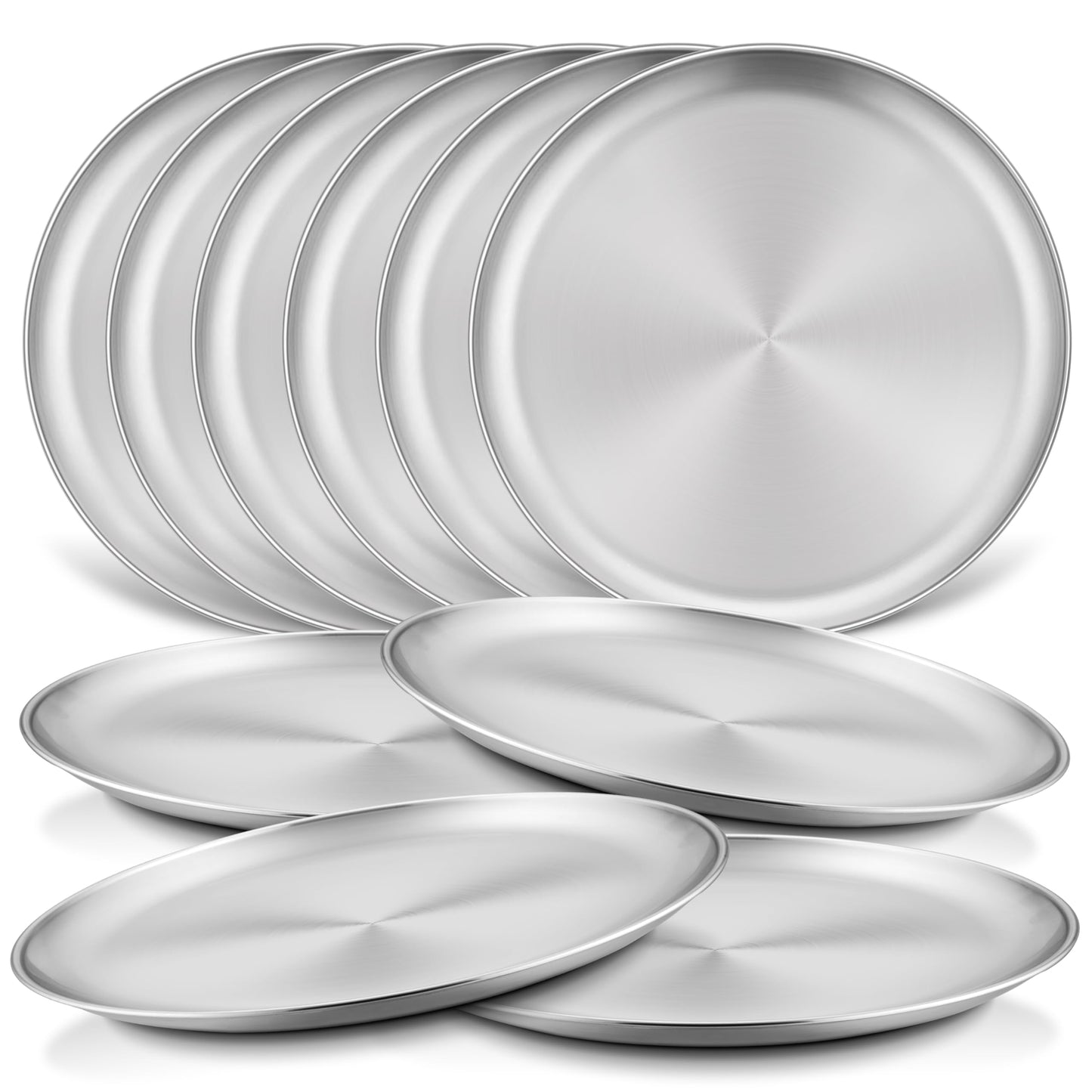 HaWare 10-Piece 18/8 Stainless Steel Kids Plates, 8 Inches Metal Dinner Plates for Toddler Child, Round Serving Trays for Feedin