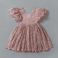 2Bunnies Girl Paisley Lace Back A-Line Tutu Tulle Party Flower Girl Dress (All Lace Flutter Sleeve Knee-Dusty Pink, 3T)