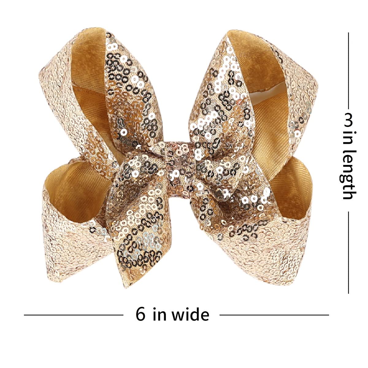 Amydecor 6 Inch Gold Sparkly Glitter Sequin Hair Bows For Girls Toddlers Kids Children Teenage (2Pcs)