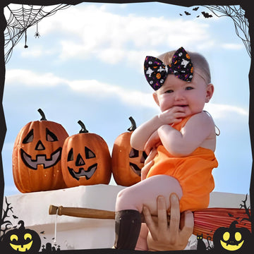 Lanmerry Halloween Baby Knot Ghost Hair Accessories - Headband With Nylon Elastic Bows In Purple And Orange