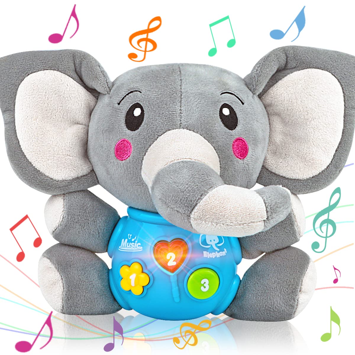 Aitbay Plush Elephant Music Baby Toys 0 3 6 9 12 Months, Cute Stuffed Aminal Light Up Baby Toys Newborn Baby Musical Toys for In