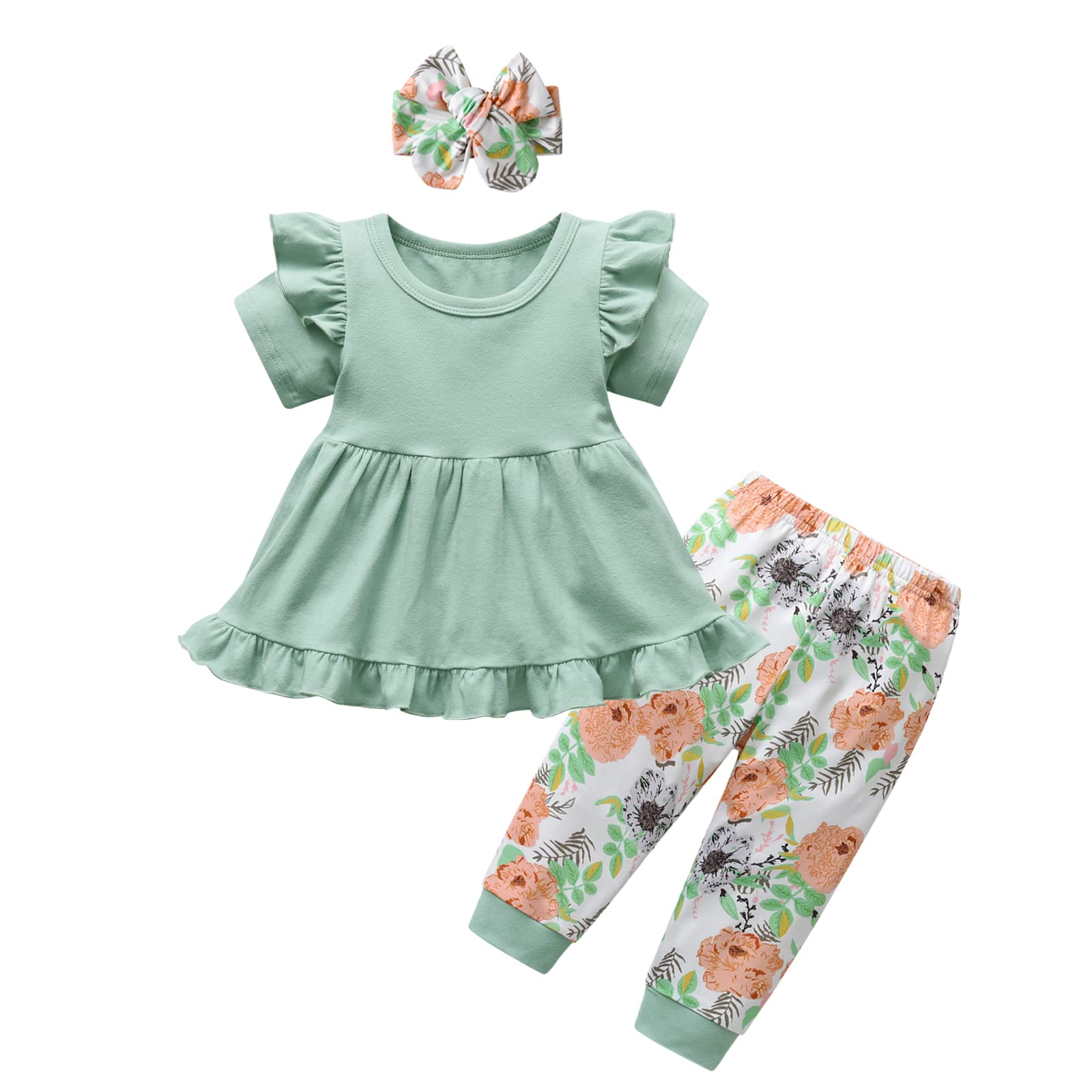 Kulcerry Toddler Baby Girl Clothes Solid Color Short Sleeve Ruffle Tops Floral P WBBAPB0C49KSTS1