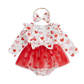 Ayalinggo Baby Girl Valentines Outfit Love Heart Valentine Romper Dress Long Sleeve Onesie Newborn Valentines Day Clothes (Red H