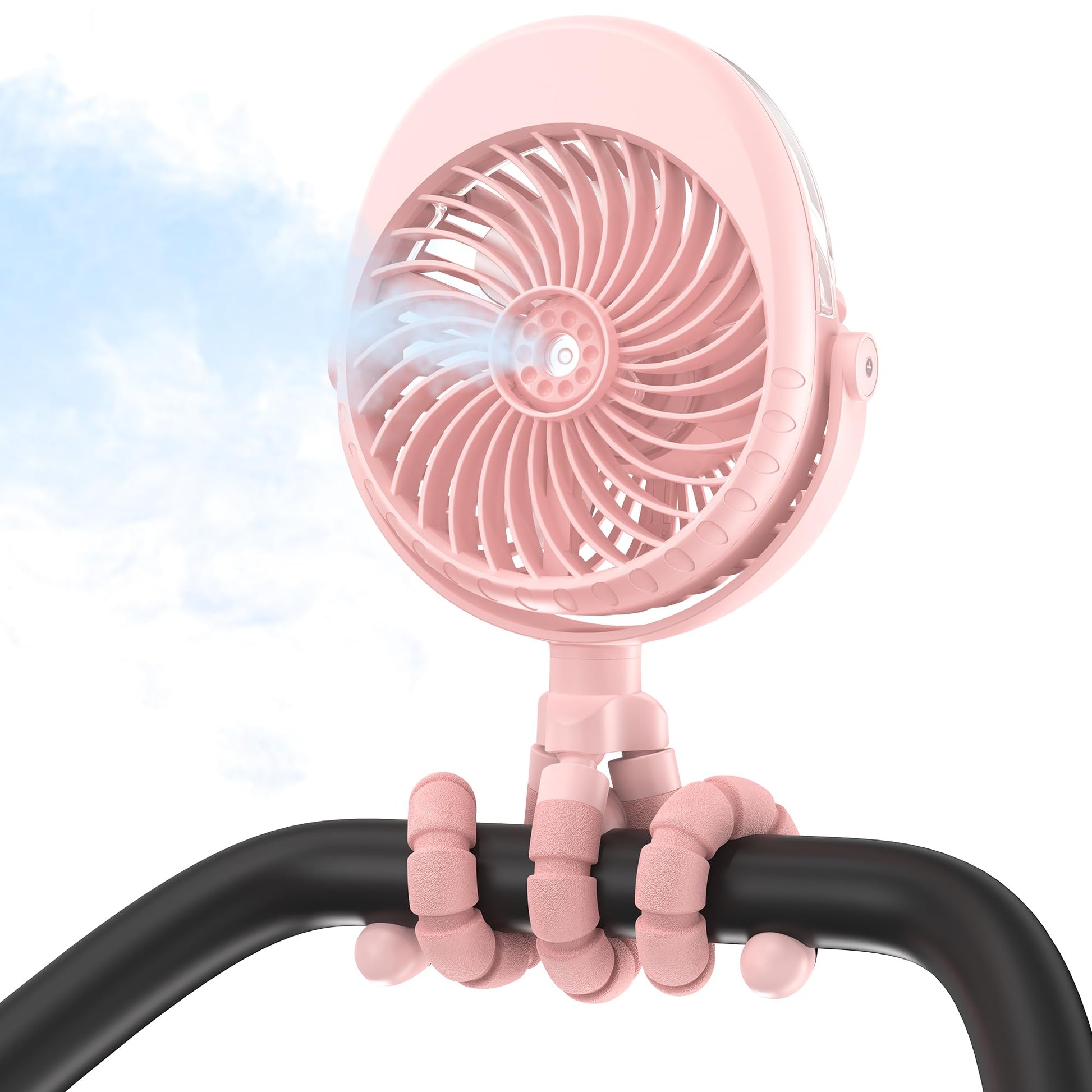 COMLIFE Misting Baby Stroller Fan, Rechargeable Battery Operated, 270 & 360 Pivoting, 50ml Portable Water Sprayer Misting Fan wi