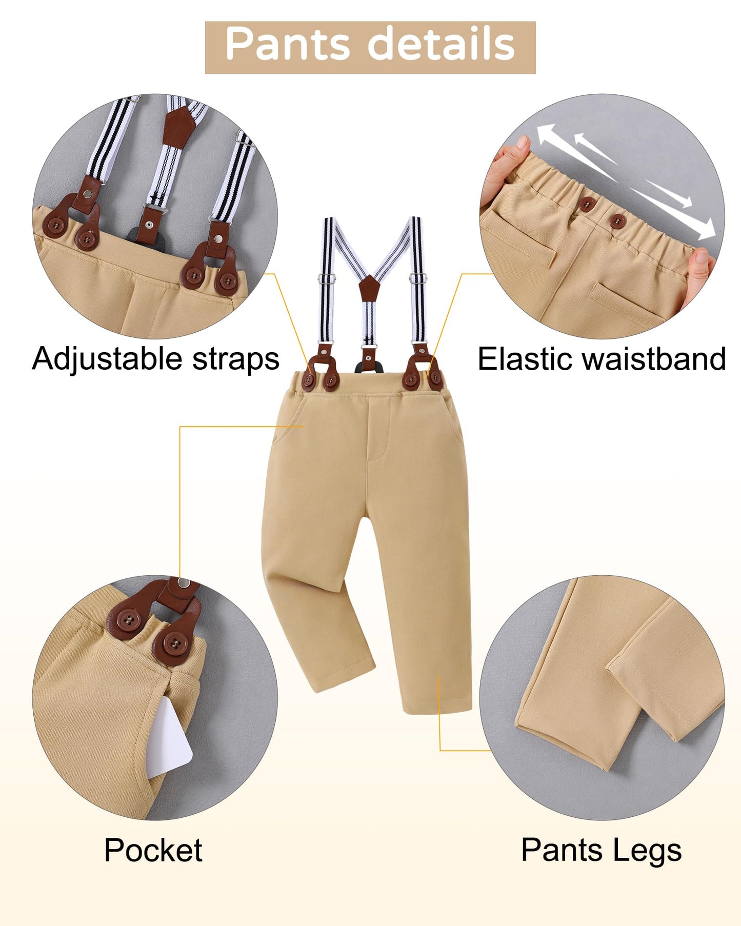 Yallet Toddler Baby Boy Clothes Suit Gentleman Wedding Outfits, Formal Dress Shirt+Bowtie+Vest+Boutonniere+Suspender Pants(L Cla