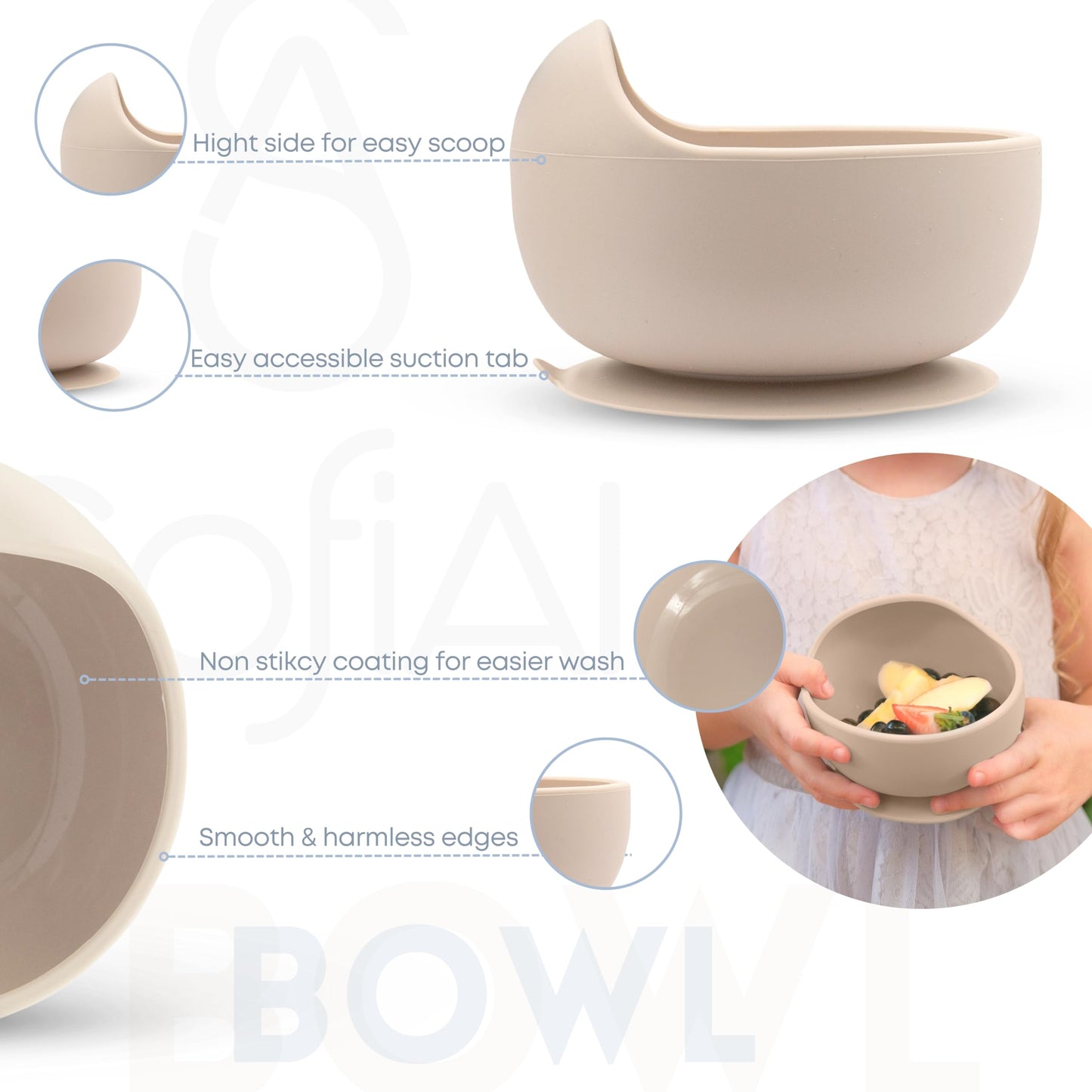 Sofial Baby Led Weaning Supplies, Silicone Baby Feeding Set, First Stage Baby Eating Set, Suction Bowl Divided Plate Bib Spoon F