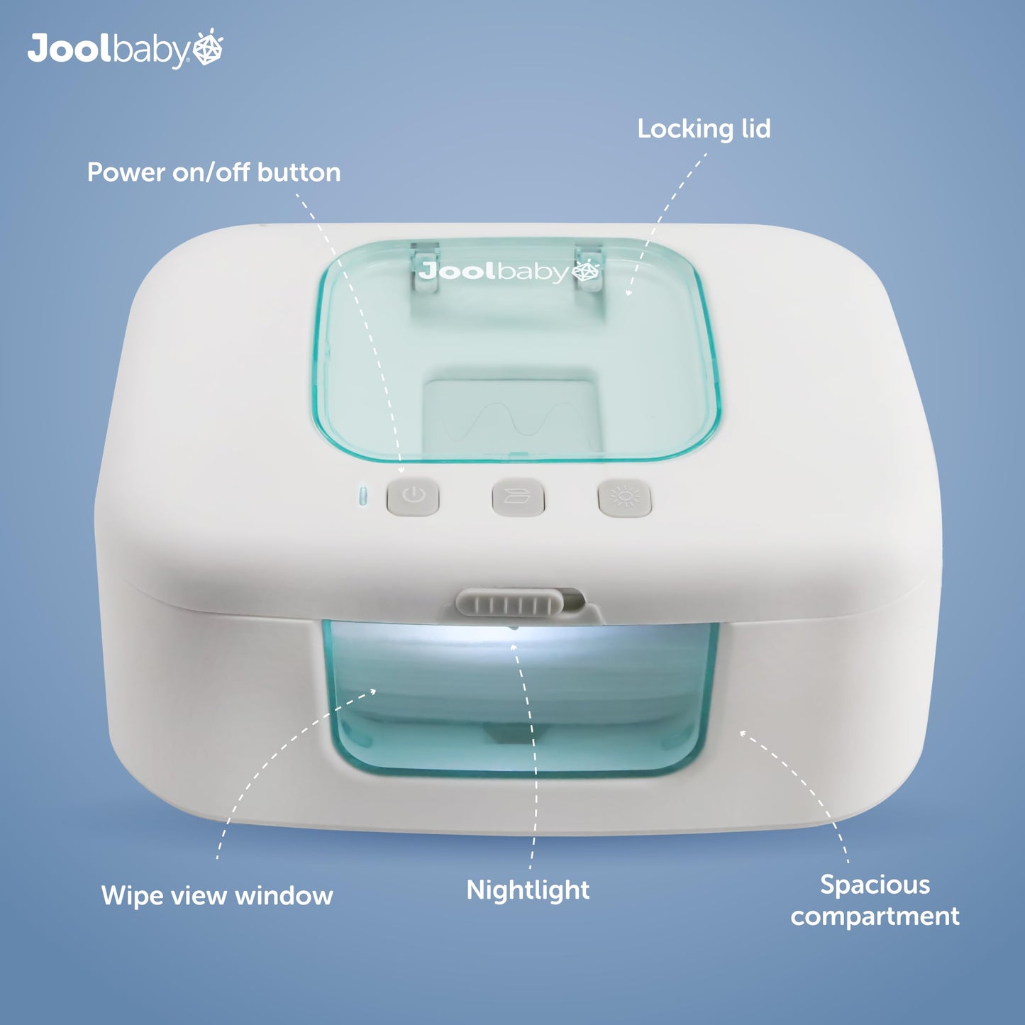 Jool Baby Tinybums Baby Wipe Warmer & Dispenser With Led Changing Light & On/Off Switch (Aqua)