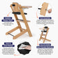 Cowiewie Natural Wooden High Chair for Babies & Toddlers 3-Tier Remove & 2 Adjustable Tray, 8 Adjustable Highchair with Cushions