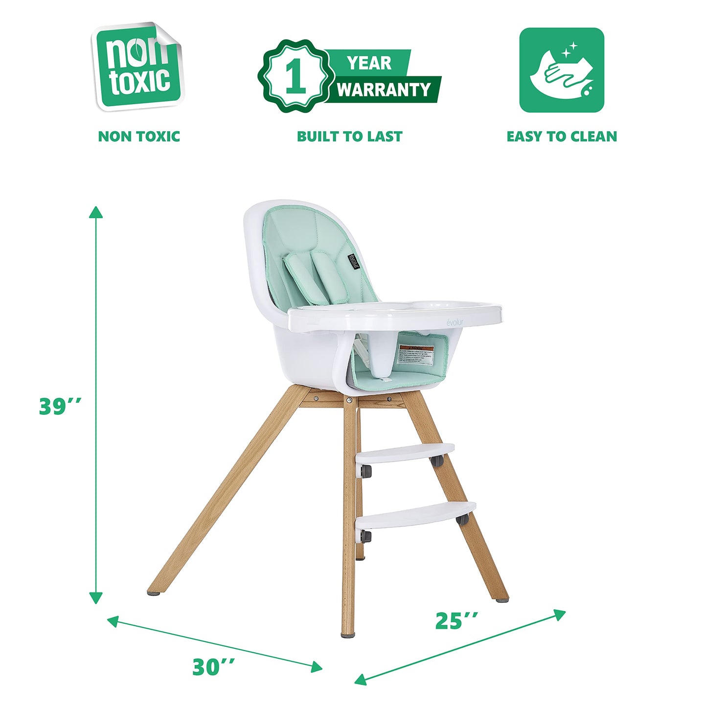 Evolur Zoodle 2 in 1 Convertible Baby High Chair in Mint