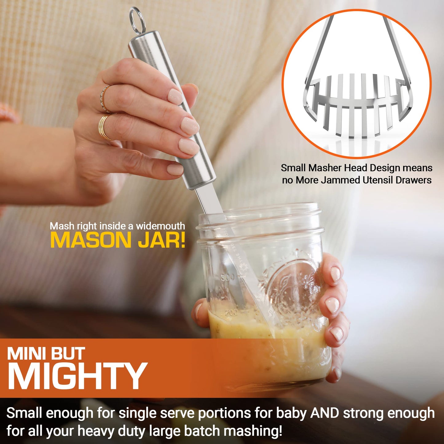 Mighty Masher - Stainless Steel Baby Food Masher For Starting Solids Essentials | Mini Avocado Masher, Stainless Steel Small Pot