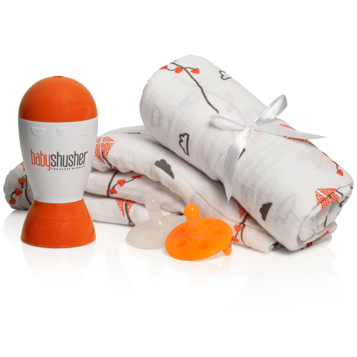 Baby Shusher Gift Set - Includes Portable White Noise Sound Machine, 2 Shushie Pacifiers, and 2 Cotton Swaddles, Travel Friendly