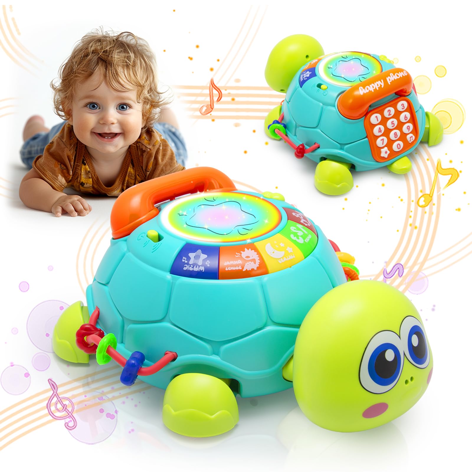 VoMii Musical Turtle Baby Toys 6 to 12 Months, Infant Crawling Tummy Time Development Toys, Light up Music Toys for 7 8 9 10 11 